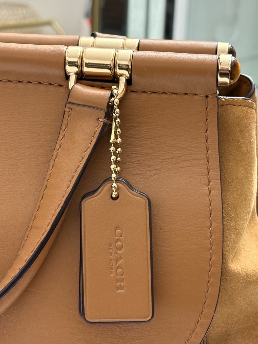 COACH DRIFTER LEATHER & SUEDE SATCHEL HANDBAG- Saddle & Camel- Turn Lock - Picture 7 of 16